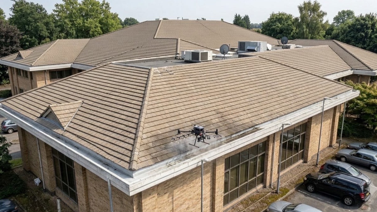 Façade rénovée après une intervention de nettoyage par drone en sous-traitance d'une entreprise de ravalement
